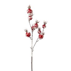 Rosehip branch with snow,1/poly, 58cm, red, 1/pc.