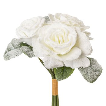 Rosenbund x 3, beschneit, 25 cm, weiß