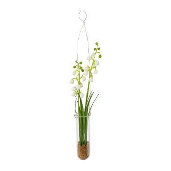 Lily of the valley in hanging vase, white 35x4cm