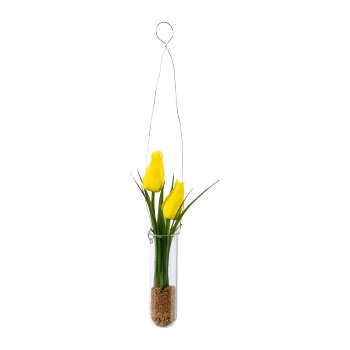 Tulips in hanging vase, yellow 35x4cm