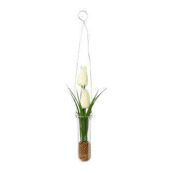 Tulips in hanging vase, white 35x4cm