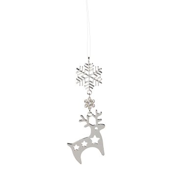 Snowflake and reindeer ornament, 9,5cm, silver, 1pc.