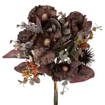 Poppy-thistle mixed bunch, 36 cm, burgundy,