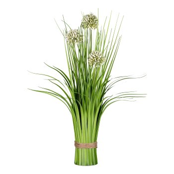 Grass bunch with allium, 48 cm, white