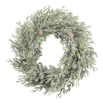Künstlicher Zypressenkranz mit Zapfen, 27cm, frost