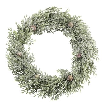 Artificial cypress wreath with cones, 36cm, frost