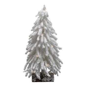 Artificial fir tree on wooden base and 15 LED, 35cm, snow