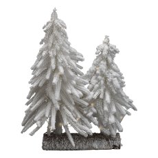 2 fir trees on wooden base and