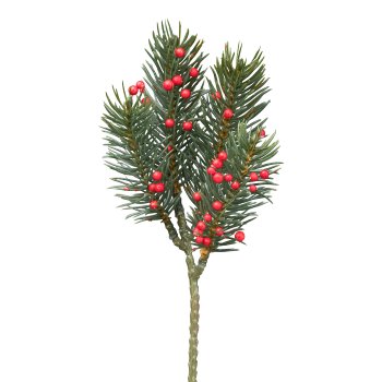 Fir branch with berries x 4, 24cm, green