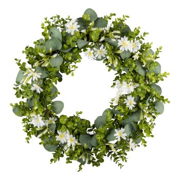 Margerite Mix Wreath, 55cm, green-white