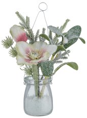 Christmas rose in glass, 18cm, pink