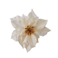 Velvet Poinsetienblüte mit Clip, 18cm, Creme