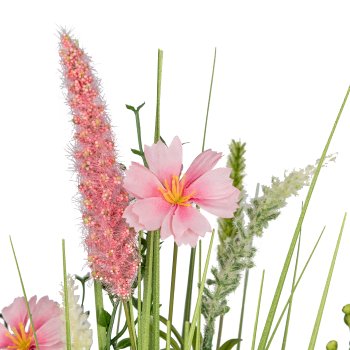 Standing grass bush with flowers, 64cm, pale pink