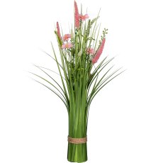 Standing grass bush with flowers, 64cm, pale pink