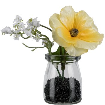 Ranunculus bouquet in glass, 13cm, light yellow