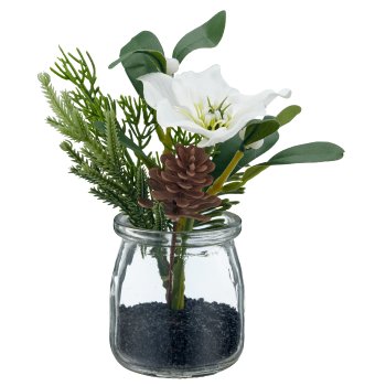 Christmas rose, 18cm, white, in glass 7x7x7.5cm
