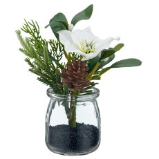 Christmas rose, 18cm, white, in glass 7x7x7.5cm