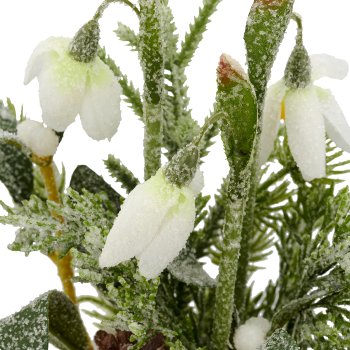 Arrangement mit Schneeglöckchen geeist, 20cm, weiß, im grauem Kunststofftopf