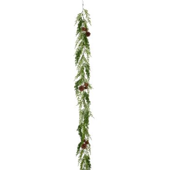 Mixed conifer garland with natural cones, 190cm, green, soft touch