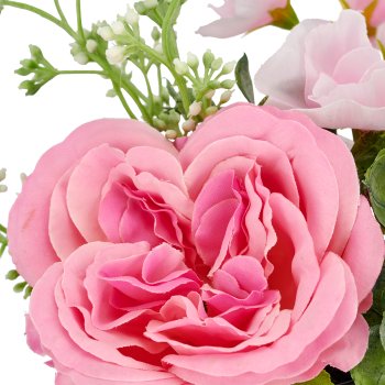 Rose arrangement, 16cm, rosa, in black plastic pot 8x8x7cm