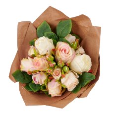 Rosenstrauß x18, 30cm, rosa, mit Papier