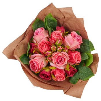 Bouquet of roses x18 with paper, 30cm, pink, with paper