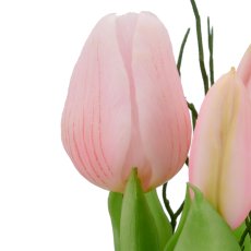Tulpen x3 mit Zweigen, 24cm, rosa, im schwarzen Kunststofftopf 7x7x6,5cm