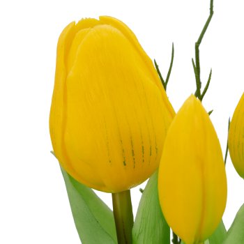 Tulips x3 with twigs, 24cm, gelb, in black plastic pot 7x7x6.5cm