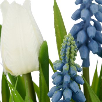 Frühlingsblumen im Grastopf, 13x13x18cm, blau