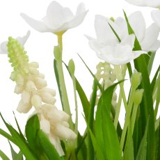 Spring flowers in a pot of grass, 14x14x19cm, white