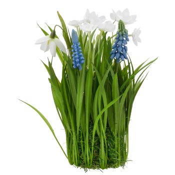 Frühlingsblumen im Grastopf, 14x14x19cm, blau