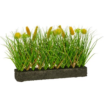 Gras, länglich mit gelben Blüten, 30x5,5x23cm, grün