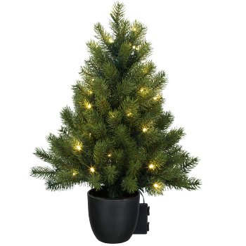 Tannenbaum, 90cm, grün, 287 Tips, 100LED mit Batteriebox, im Kunststofftopf 19x18cm