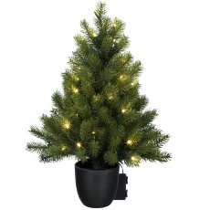 Tannenbaum, 90cm, grün, 287 Tips, 100LED mit Batteriebox, im Kunststofftopf 19x18cm
