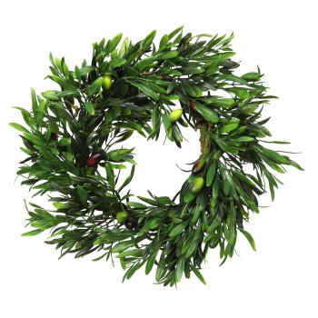 Olive Wreath, ca. 40x8cm, Plastic, Green, 12 Fruits, On Pu-Ring