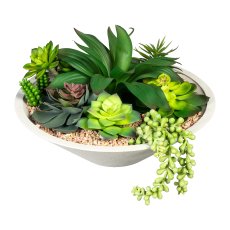 Arrangement Of Succulents, ca. 20cm, In Natural Bowl Grey 30x8,5cm, with Gravel,