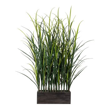 Plastic grass room divider, approx. 90cm, green, in wooden box 30x10x13cm,