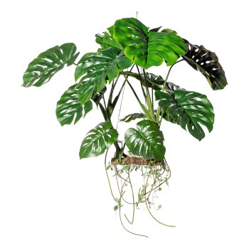 Splitphilodendron hanging object x15 leaves,H ca 100cm,with faux wood,roots and