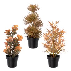 Plastic plants, ca 23-25cm autumn brown 3fa assorted, in plastic pot black 7,5x6cm
