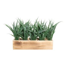 Grass plastic,ca 23cm green in wooden box 30x9x7cm natural with gravel