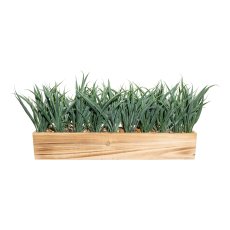 Grass plastic,ca 23cm green in wooden box 52x10x9cm natural with gravel