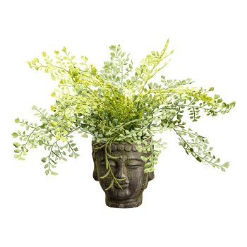 Adianthumbusch x15 ca 35cm Kunststoff grün, im Zementtopf Buddha 12x13cm, mit Moos