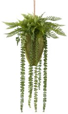 Decorative hanger fern/sedum mix, approx. 75cm, green
