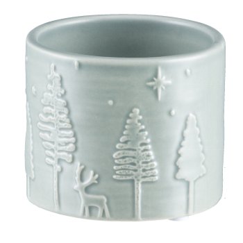 Ceramic cachepot, with deer landscape, engraved 6.5x7.5x7.5cm, mud