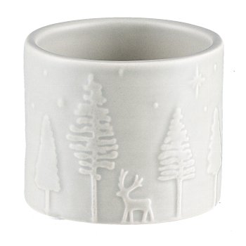 Ceramic cachepot, with deer landscape, engraved 6,5x7,5x7,5cm, wheat