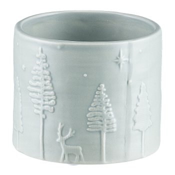 Ceramic cachepot, with deer landscape, engraved 8,5x10,5x10,5cm, mud