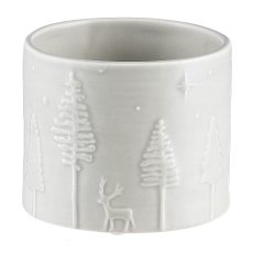 Ceramic cachepot, with deer landscape, engraved 8,5x10,5x10,5cm, wheat