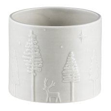 Ceramic cachepot, with deer landscape, engraved 11x13x13cm, wheat