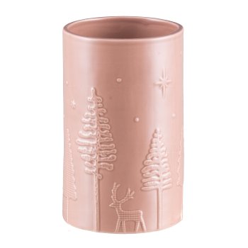Keramik Vase, Zylinder, Hirschlandschaft, 18x11x11cm, Sandsteinrot