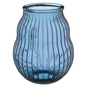 Glasgefäß HURRICANE, geriffelt, recycelt, 30x30x36cm, blau
